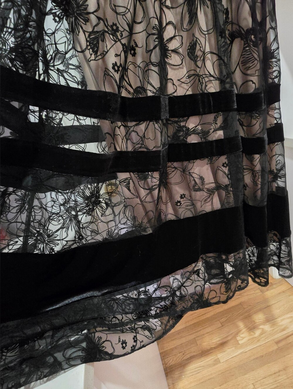 Taylor Black Floral Lace Midi Dress with Nude Underlay - Picture 12 of 16